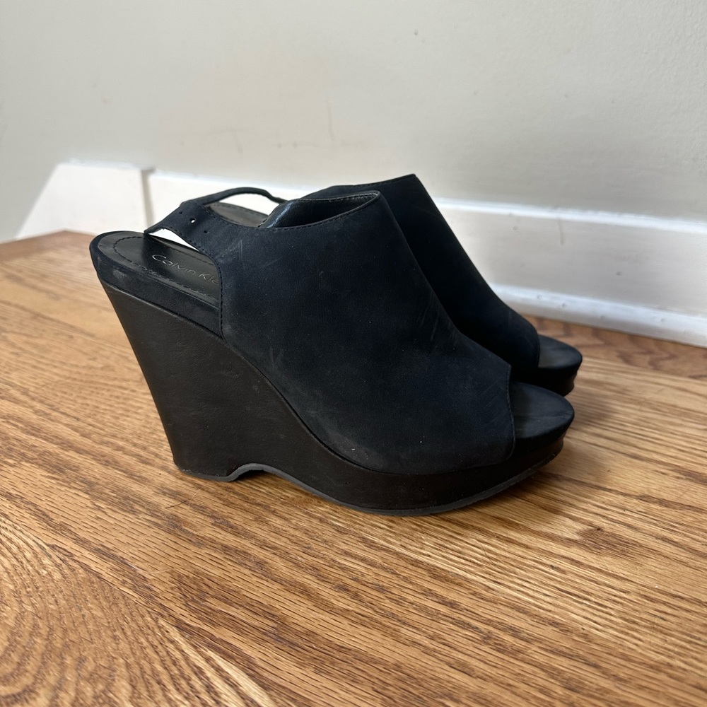 Calvin Klein wedge peep-toe shoes.